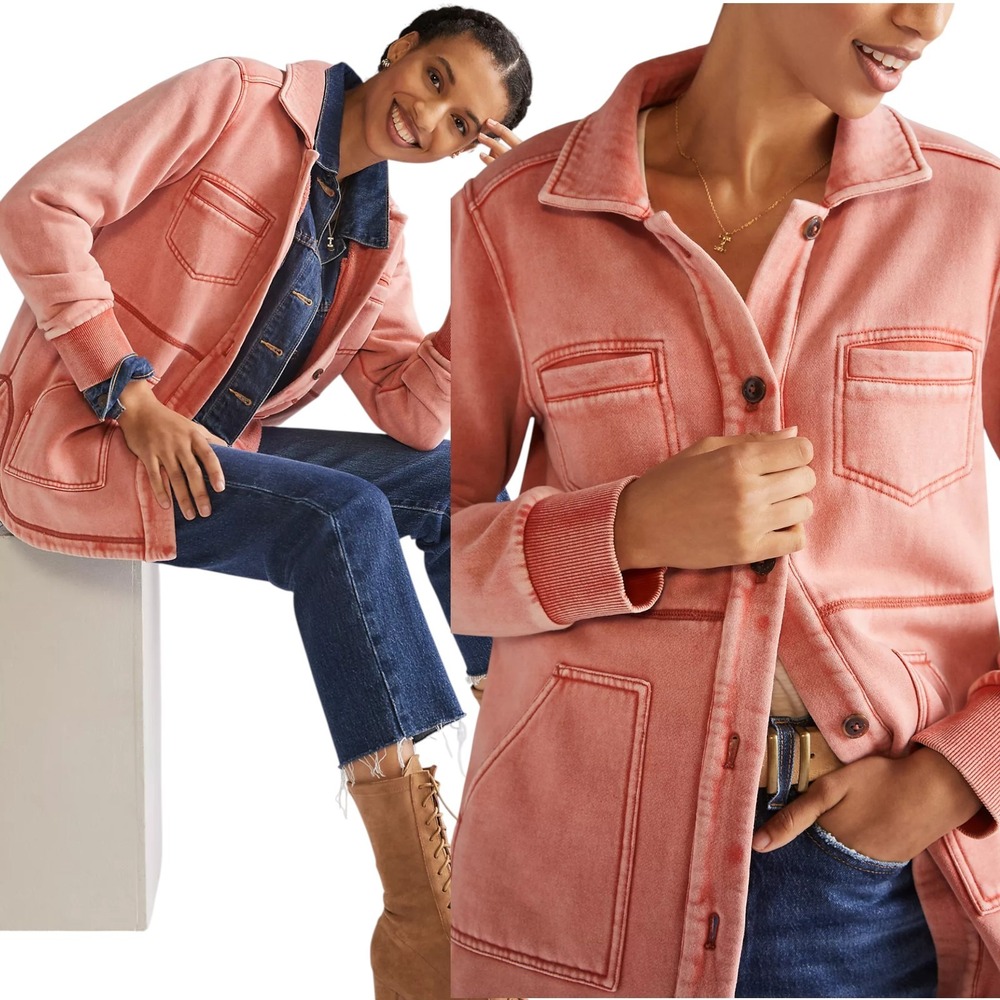 Pilcro Anthropologie Fleece Shacket Shirt Jacket XS Washed Pink Cozy Cabincore